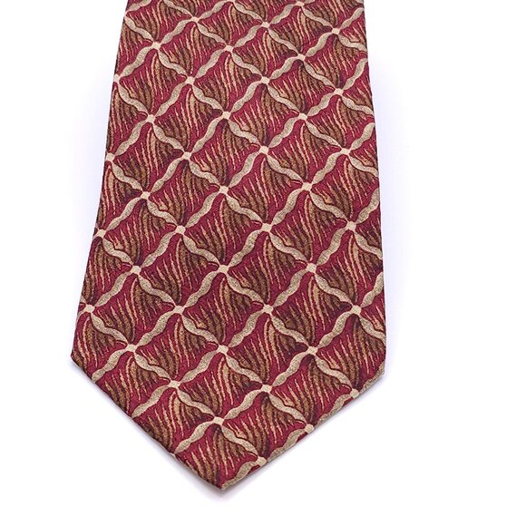 Cole Haan Mens Vintage Silk Tie Red & Gold Geometric Pattern - Picture 4 of 16
